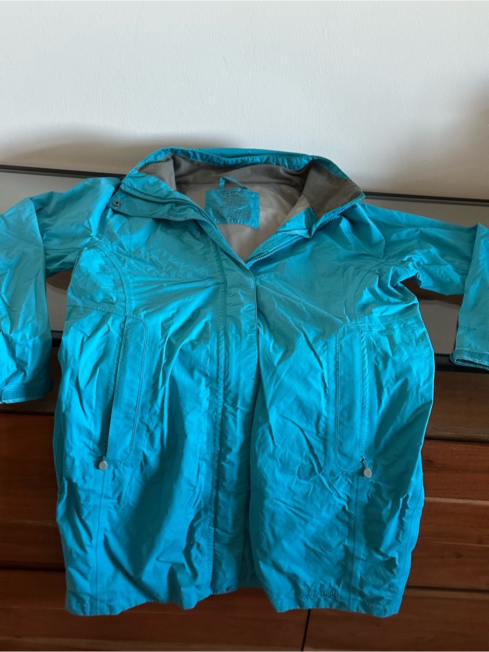 L.L.Bean Gore-Tex Rain Jacket Women M Turquoise Blue Hooded Waterproof Shell